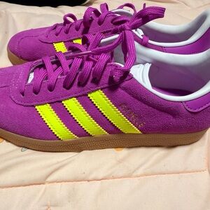 Adidas Bright Purple and Neon Yellow Shoes